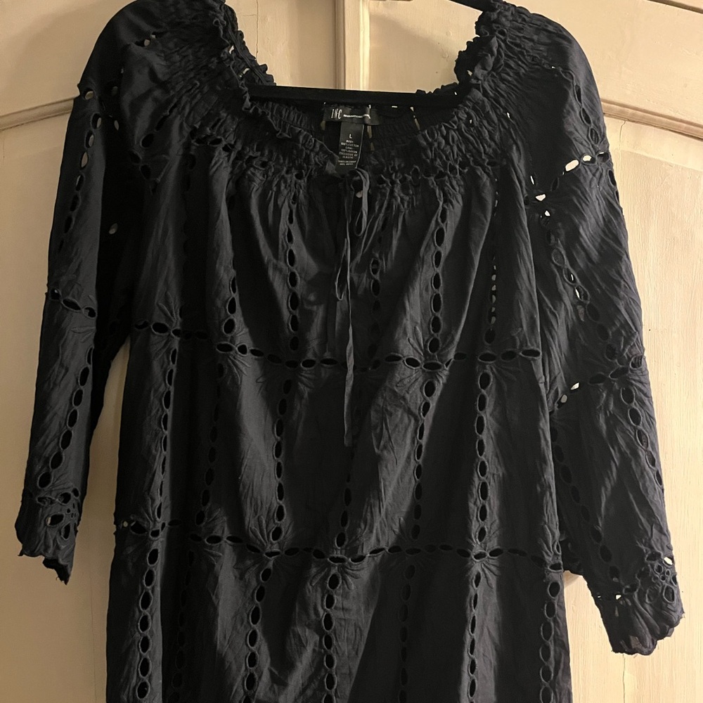 INC BLACK EYELET TOP WITH CAMI